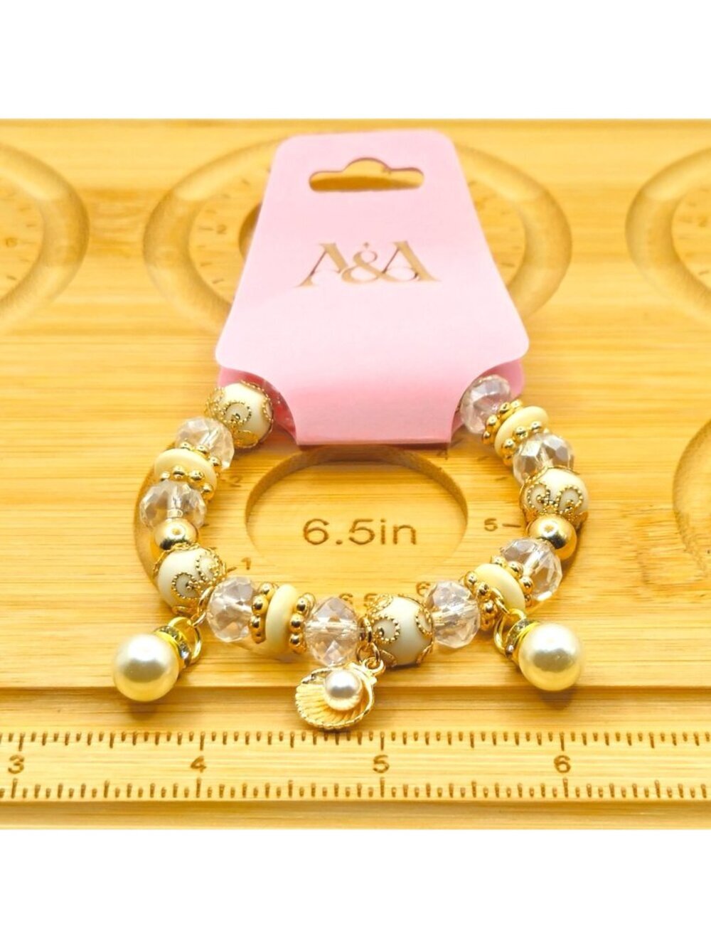 Pearl Charm Bracelet Gold Stretch Bracelet, Bridal Pearl Jewelry, Elegant - Picture 7 of 9